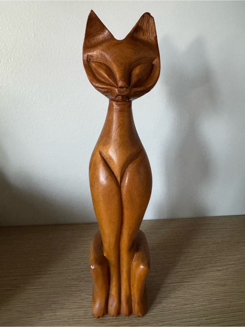 Handcrafted Wooden Cat Figurine - Brown - Picture 2 of 10